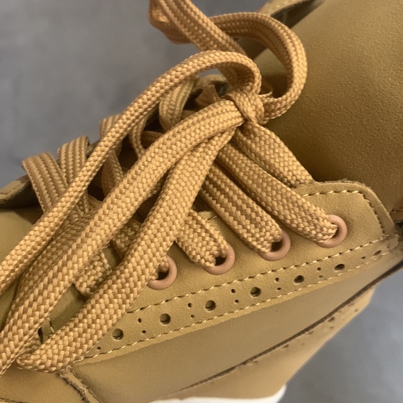 Women’s Lace Up Wedge High Heel Sneaker in Beige Faux Suede and Rubber Sole - Picture 6 of 8